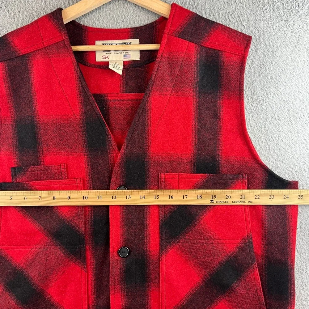 Stormy Kromer Mens Red Black Buffalo Plaid 100% Wool Button Front Vest XL USA